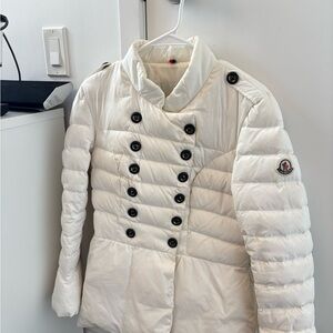 Moncler Cream Quilted Double-Breasted Puffer Coat